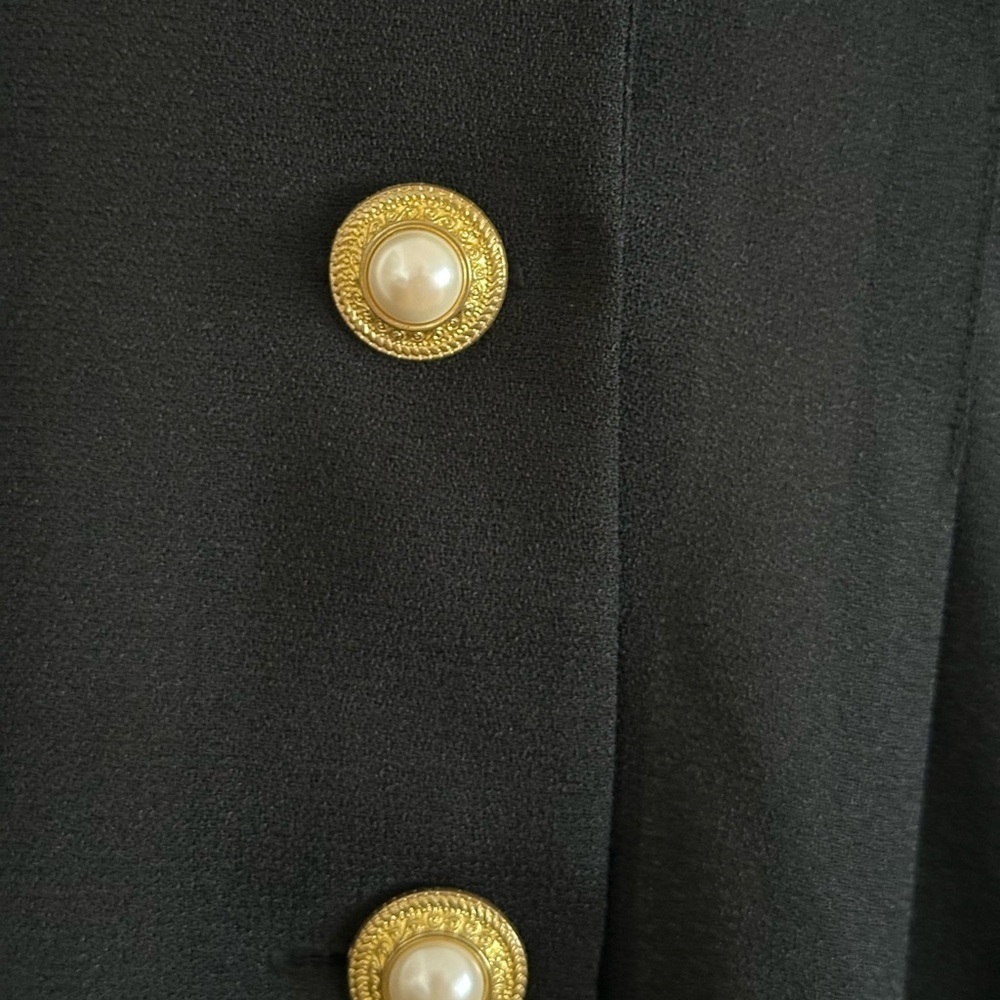 Vintage 80s 90s Karin Stevens Dress Pearl Button Black Sheer Midi Rockabilly Sm - Picture 5 of 15